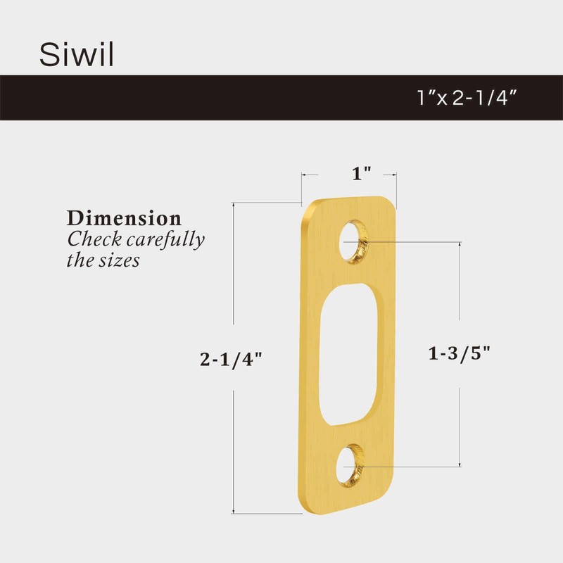 Siwil Deadbolt Strike Plate, Round Corner, Solid Stainless Steel, 1"