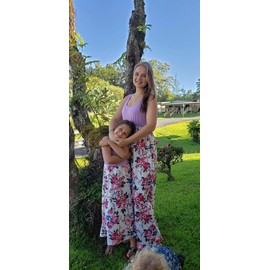 Mommy and Me Matching Maxi Dresses,Sleeveless Top Bohemia Floral Printed Matching Outfits with Pockets (Child 7T, Purple)
