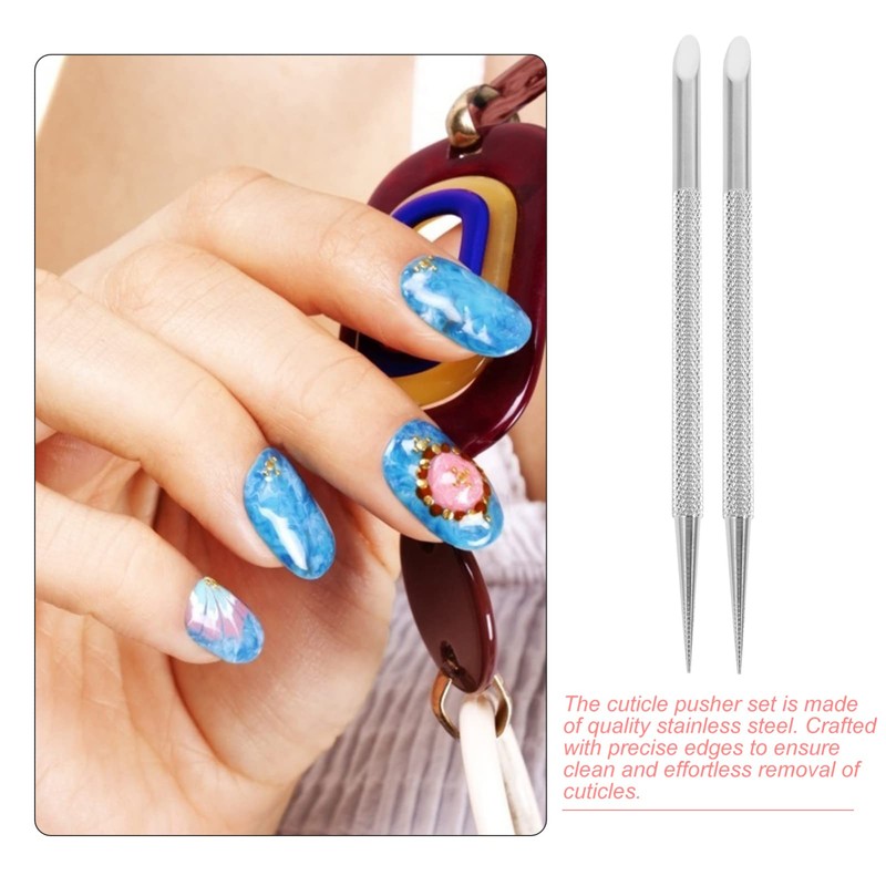 Beavorty 2pcs Stainless Steel Cuticle Pusher Nail Cleaner Remover Cutter