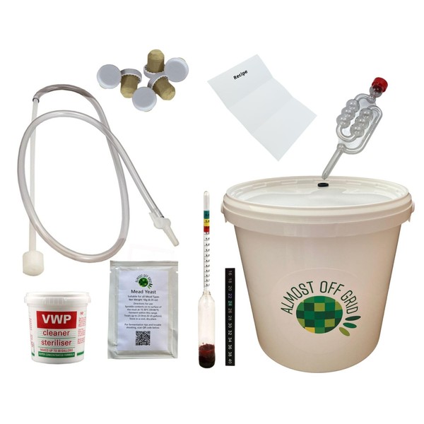 Almost Off Grid Deluxe Traditional Mead Honey Wine Making Complete Starter Kit - Makes 6 Bottles 4.5L - Homebrew Meadmaking Beginners Set