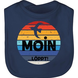 Shirtracer - Statement sayings baby - Moin Löppt - cotton baby bib, 1 Navy Blue