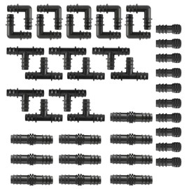 WUDQIJI Irrigation Connection Kit 40 Pieces Set Hose Connector Hose Corner Connector 10 Pieces Tees 10 Pieces Couplings 10 Pieces Elbow 10 Pieces End Plugs for 16 mm Irrigation System