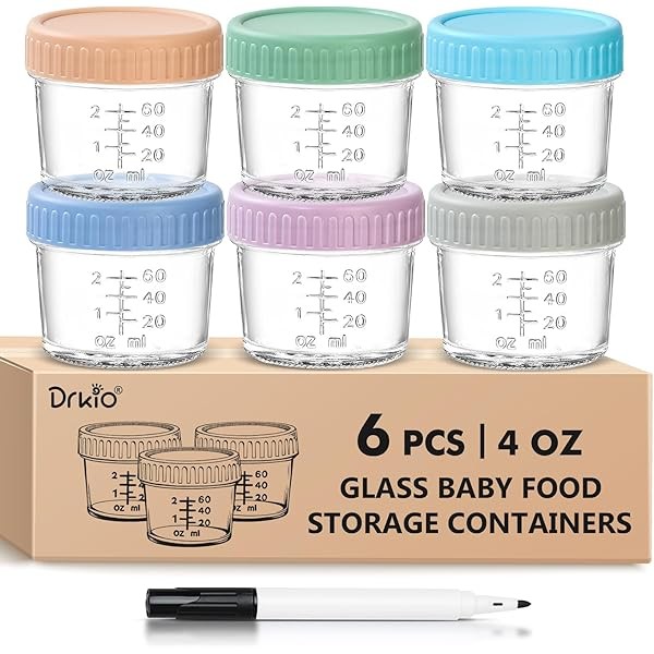DRKIO 6 Pack Glass Baby Food Storage Containers - 4