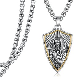Santa Muerte Necklace 925 Sterling Silver Santa Muerte Pendant Necklace Religious Jewelry Gifts for Women Men