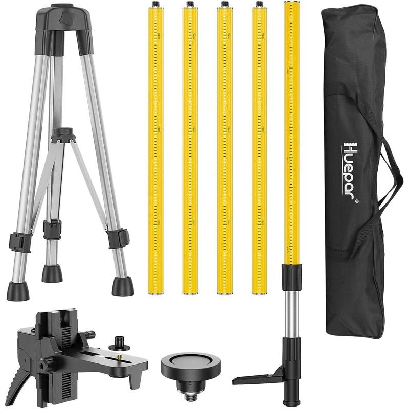 Huepar 12 Ft./3.7M Laser Level Pole LP36A with Tripod, 1/4-Inch