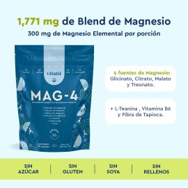 Magnesio 4 en 1 con Cuatro Fuentes de Magnesio Apoyo Muscular Energía y Bienestar General
