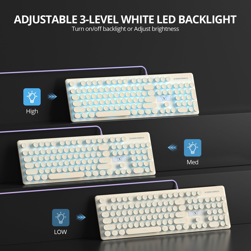 iRoboosta Quiet Keyboard Wired Membrane Keyboard Aesthetic, Full Size 104