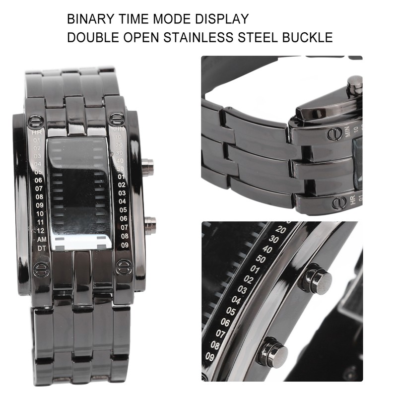 LED Watch Unique Binary Time Mode Display Convex Arc Structure