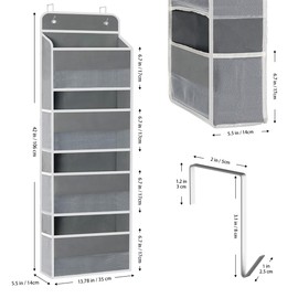 ArcaGuru 2 Pack Over Door Organizer, Over The Door Storage, 4 Shelf Hanging Door Organizer with 6 Mesh Pockets, 35 lbs Capacity Hanging Storage with Clear Window for Bedroom, Bathroom, Dorm, Gray