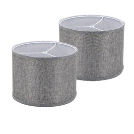 Set of 2 Medium Fabric Lampshades for Table Lamp&Floor Lamp,12 Inch Lamp shades Spider Fitter, Handcrafted Natural Linen Double Drum Lamp Shade,Assembly Required (Grey, 12"x12"x9")