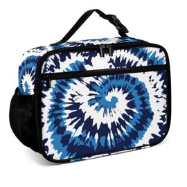 Muishi Tie Dye Blue Reusable Lunch Box Insulated Lunch Bag Cooler Bag Lunchbox Meal Food Container Tote Bag for Women Kids Girls Boy School Camping Hiking Picnic Beach Travel