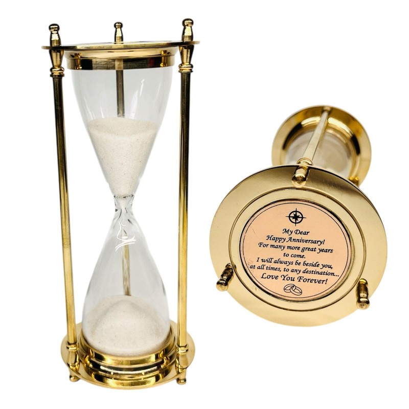 Brass Hourglass with Inspirational Quote Happy abbiversary Timeless Sand Timer