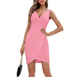 oxiuly Summer Dresses for Women 2024 Pink Sleeveless V Neck Graduation Party Bodycon Sheath Dress OX345 (Pink, S)