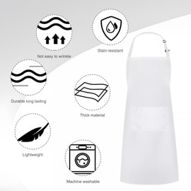 MADGININE Apron White and Chefs Hat,White Chef Hat with 1 Pockets,Long Chef Apron White,Adjustable Waist Waitress Apron,Pizza Hat,for Kitchen Cooking Restaurant Work Coffee Shop Bistro