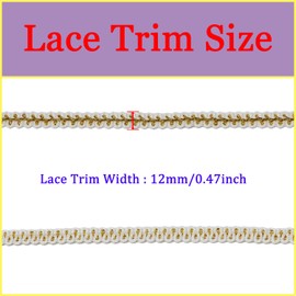 Tibaoffy Long 12 Yard Wide 12mm/0.47nch Centipede Ribbon Trim Lace Gimp Braid Decorated Lace for DIY Craft Sewing Fabric, Crafts and Sewing（Gold White）