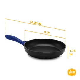 YBM HOME Non-Stick Aluminum Induction Compatible Frying Pan with Handle for Omelets, Simmering, Sautéing, and Braising, Blue - 8 Inch