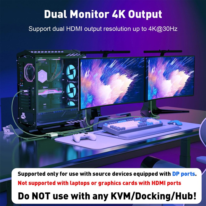 UANTIN DisplayPort to HDMI and DisplayPort Adapter, 4K 60Hz DP