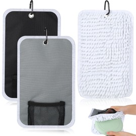 Fanfanwin 2 Pcs Disc Golf Towel Disc Golf Cleaner with Carabiner Clip Mini Marker Display Pocket Microfiber Scrubbers Flying Disc Golf Towel Accessories Disc Golf Gifts for Men Women Disc Golfers