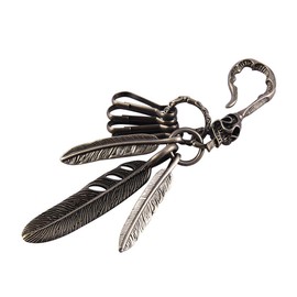 ZIYMU Key Holder, 3 Layers, Feather Pendant, Skull Head, Native American, Silver, 2 Style, old silver