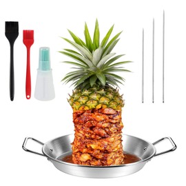 Al Pastor Skewer for Grill, Stainless BBQ Vertical Skewer with 3 Removable Spikes(8/10/12 Inch), Brushes and Oil Bottle Brush, for Tacos Al Pastor, Shawarma Kebabs Smoker Oven BBQ Dishes