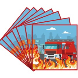 POPOYU 20Pcs Firetruck Party Napkins,6.5inch Purple Firetruck Napkins,Colorful Firetruck Themed Serviettes for Kids,Table Decorations for Boys Birthday,Firetruck Party Supplies for 16 Guests