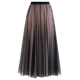 CHICWISH Women's Black Pink Mixture Color Panelled Layered Mesh Ballet Prom Party Tulle Tutu A-line Maxi Skirt, Large/X-Large