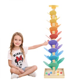 Wood Color Sorting Toys Wooden Marble Run Music Tree Montessori Toys for Kids 3+ Years Old Marble Ball Run Learning Game (Color)