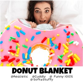 BATTILO HOME Realistic Food Throw Blanket Soft and Cozy Flannel Novelty Giant Funny Blanket for Indoors, Outdoors, Travel, Home and More,Pink Donut Blanket for Adult,Teens(71 inch)