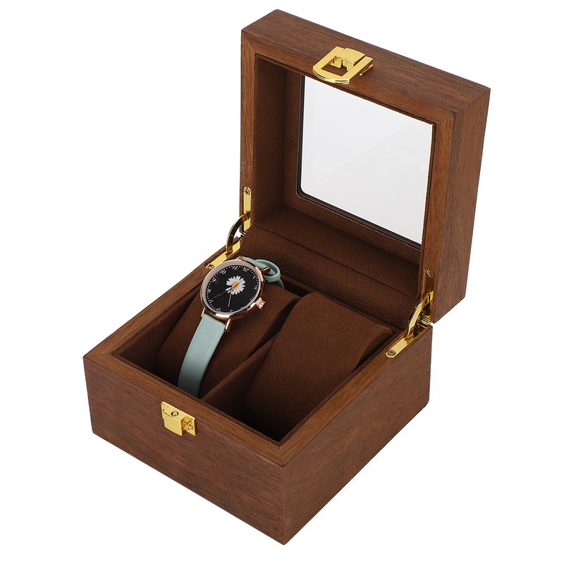Wooden Watch Case 2 Slot Clamshell Watch Storage Box Organizer