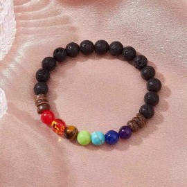 LZD Gemstone Lava Beaded Bracelet Women Resin Amber Bead Chakra Healing T65