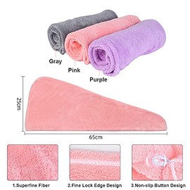 URAQT Toalla de microfibra para mujer, paquete de 3 turbantes para cabello mojado, turbante de secado rápido para secar el cabello rizado, largo y gru