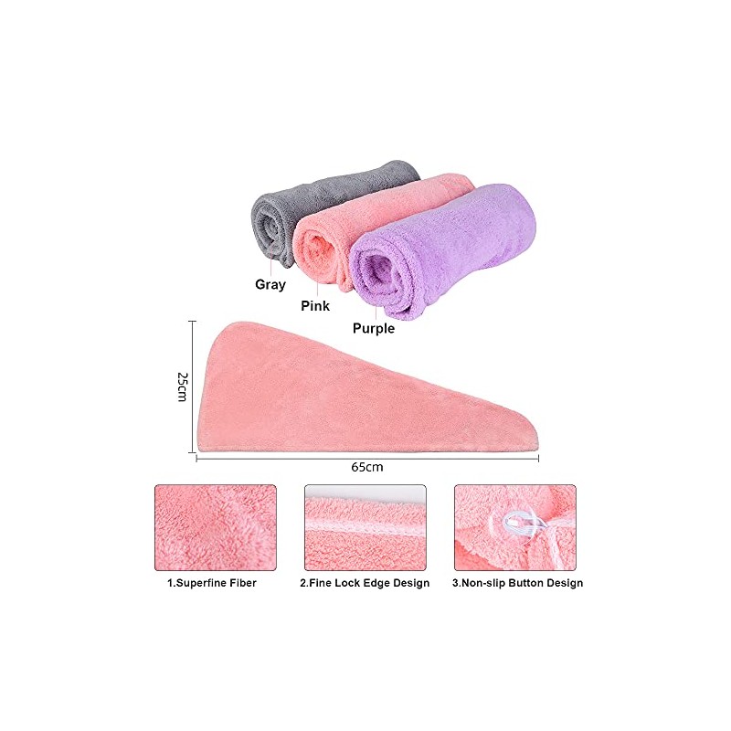 URAQT Toalla de microfibra para mujer, paquete de 3 turbantes