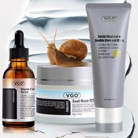 VGO Skincare Kit - Vitamin C Serum, 92% Snail Mucin Moisturizer, Double-Tube Deep Cleansing Foam, and Hydrating Repair Set - Specification: VC Facial Serum 30ml*2+Snail Mucin+Facial Cleanser