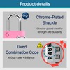 Zarker XB35 8-Digit Push Button Combination Padlock, 4 Digit Locking