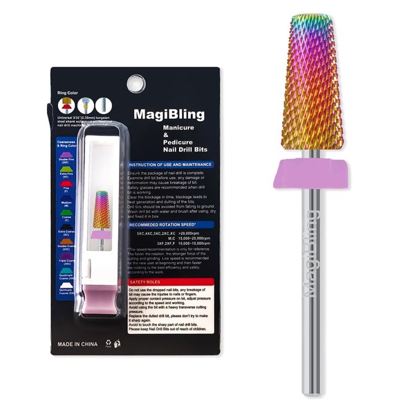 MagiBling 5 in 1 Tapered Barrel Nail Drill Bits, 3/32''