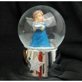 20220 Snow Globe Angel Blue Bowl Silver Base with Stars Music Box Ode to Joy 100 mm Diameter Shake Ball