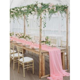 BESBESME 2PCS Chiffon Table Runner,Large Table Runner 10ft Romantic Sheer Table Runner for Wedding Party Bridal Shower Outdoor Decor 28x120 Inch Pink