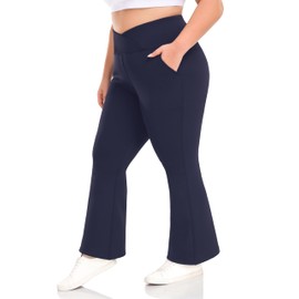 ZERDOCEAN Women's Plus Size Fleece Lined Flare Leggings Crossover High Waist Winter Thermal Yoga Bootcut Pants Bell Bottoms Navy 3X