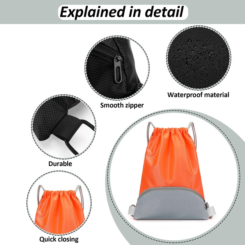 Vepudi Waterproof Drawstring Backpack with Zipper Pocket – Lightweight Sackpack