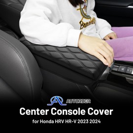 Autorder Center Console Cover for 2023-2025 2026 Honda HRV HR-V Accessories Armrest Cushion Cover Nappa Leather Middle Console Covers HRV Console Cushion Pad Anti-Scratch