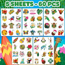 MeoIsDaBest 60 Tatuajes Temporales Hawaianos Precortados Para Fiestas De Cumpleaños, Decoración, Regalos, Estilo Tiki Hawaiano, Luau, Hibisco, Flores,