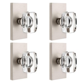 Dllween Glass Dummy Door Knobs, Brushed Satin Nickel Crystal Dummy Door Knob Door Handles Rectangular Modern Non-Turning for Bifold Closet Doors, 4 Pack