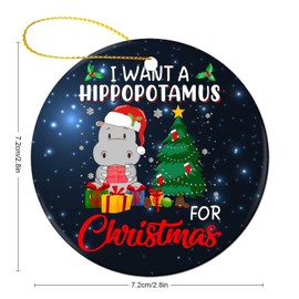 I Want A Hippopotamus - Adorno de Navidad para árbol de Navidad, decoración redonda, regalo para familiares y amigos