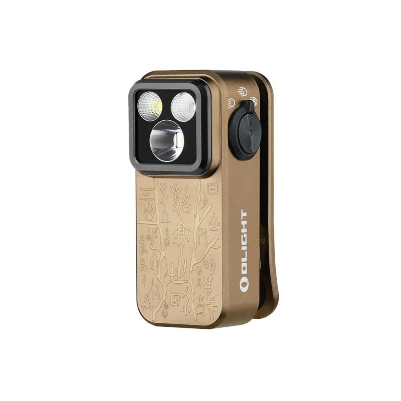 Olight Oclip Pro Ancient Script Flashlight, Flood/Spot/Red Light, 500 Lumens