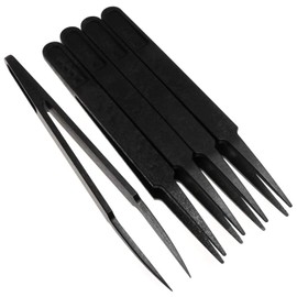 5Pcs Anti-Static Multifunctional Plastic Precision Tweezers Set, Pointed Tip Tweezers for Electronics, Jewelry-Making, Laboratory Work, Repair Black