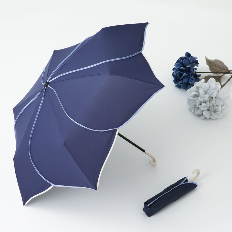 Francfranc French Bi-Color Piping Folding Umbrella, 18.5 inches (47 cm),