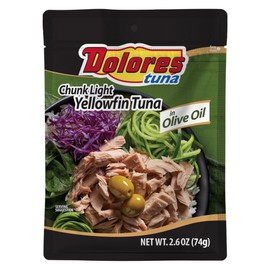 Dolores Chunk Light Yellowfin Tuna in Olive Oil 2.6 oz Pouch – Ready-to-Eat Tuna, Mild Flavor, Convenient Single-Serve (Pack of 24)