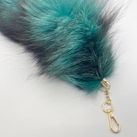 LAIDIC cat tail fox tail keychain furry tail backpack tassel bag handbag accessories hook pendant Cosplay toy photo (Green Black Fox)