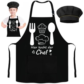 Children's Cooking Apron, Children's Apron with Chef's Hat, Children's Apron, Funny Cooking Apron with 2 Pockets, Children's Waterproof Cooking Apron, Children's Apron Girls Boys for Kitchen, Cooking,