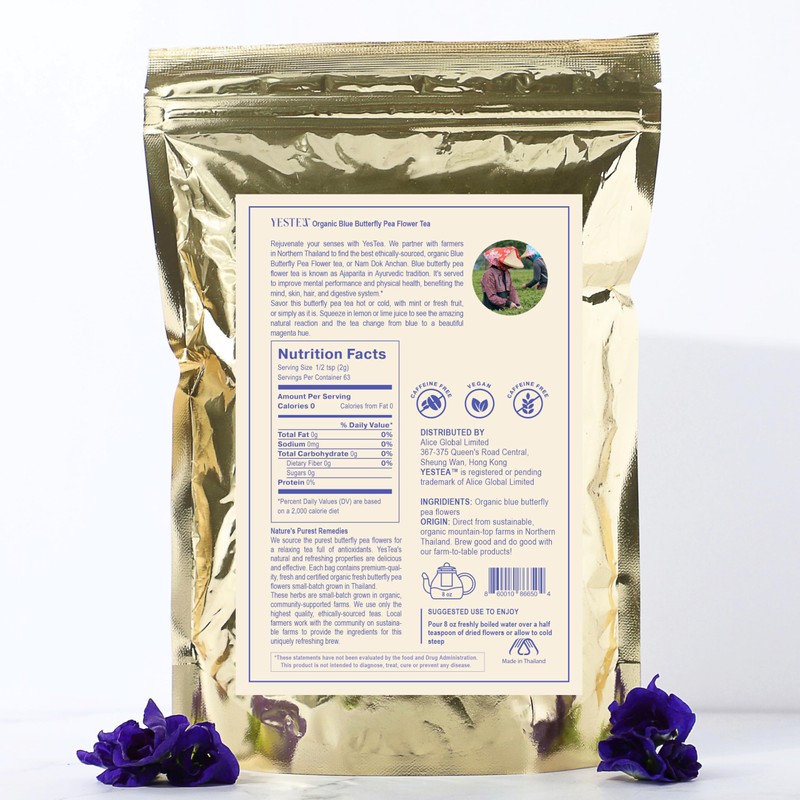 YESTEA Butterfly Pea Flower 4.41 oz (375+ Cups) Small-Batch and